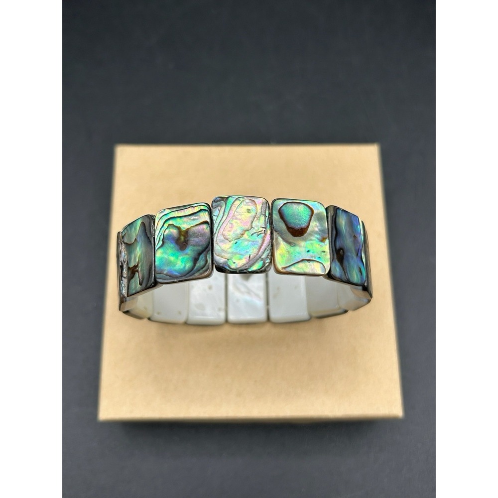 Abalone Shell Rectangle Stretch Bangle Bracelet Boho Jewelry Gift 7 inch